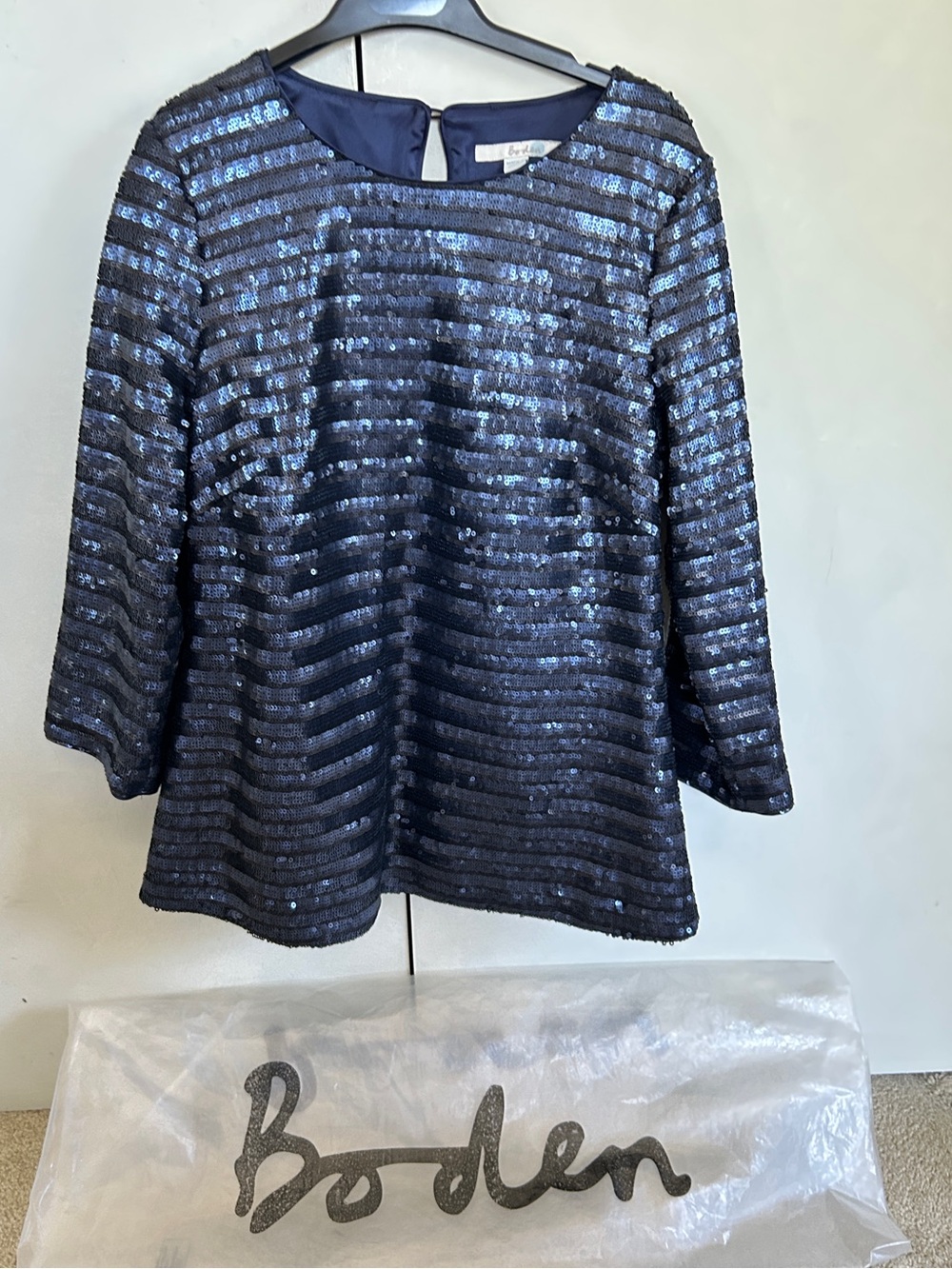 Boden Navy and Iridescent Sequin Striped Top